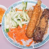 Bún Chạo Tôm Thịt Nướng · Sugar cane ground shrimp and charbroiled pork skewer.