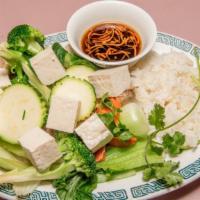 Buddha Plate · Fresh tofu and steamed vegetables served with steamed rice.