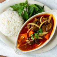 Beef Stew · With jasmine rice. Substitute with fried rice for an additional charge.