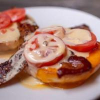 Grilled Cheese Bagel · Pepper jack, cheddar, bacon, and tomato