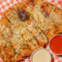 Cheesy Bread - Delivery · Garlic butter, Romano, mozzarella, served with beer cheese fondue and marinara sauce