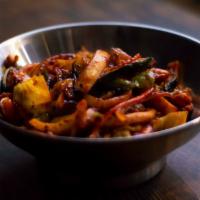 Spicy Squid Stir Fry (오징어볶음) · Spicy Squid stir fried with zucchini, cabbage, onions and green onions. Comes with rice and ...