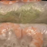 Spring Rolls (2 Pieces) · Shrimp, rice noodle, lettuce, freshly wrapped in rice paper, served with peanut sauce.