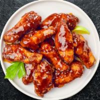 Bbq Buster Wings  Boneless) · Boneless breaded fresh chicken wings, fried until golden brown, and tossed in barbecue sauce...