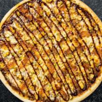 Cue The Chicken Bbq Pizza · Barbecue sauce, juicy chicken, mozzarella, marinara, and chopped garlic baked on a hand-toss...
