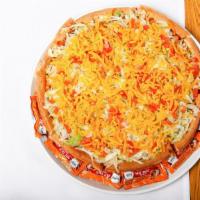 Taco Individual Pizza · 6 slices. Beef, onions, lettuce, tomatoes, taco sauce, cheddar cheese and mozzarella cheese.