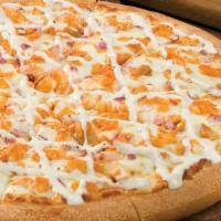 Buffalo Chicken Individual Pizza · 6 slices. Chicken red onions, Buffalo sauce, ranch dressing and mozzarella cheese.