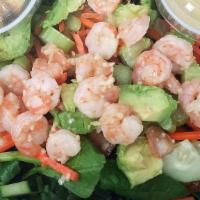 Shrimp Salad  · Hero greens, tomato, celery, cucumber, carrots, avocado, shrimp, and egg.