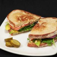 Veggie Sandwich  · House made hummus, red onion, tomato, spring mix, avocado, toasted rustic bread, pickle