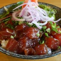 Poke Bowl · Choice of tuna, salmon, or tofu and avocado flavored with Hawaiian Japanese marinade served ...