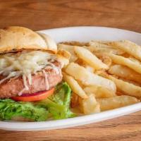 Far Beyond Vegan Burger · 6 oz Beyond Burger | vegan mozzarella | lettuce | tomato | red onion | split top bun