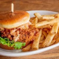 Nashville Hot Chicken · country fried chicken breast | hot sauce + pickle juice slaw | sweet + spicy glaze | mayo | ...
