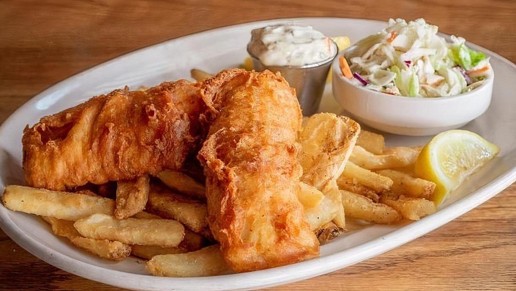 Anthony'S Fish + Chips · HefeWeizen battered cod | ale battered fries | slaw | tartar