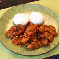 C12 General Tso'S Chicken · Spicy. Deep fried chicken with sweet and sour sauce and spicy sauce.