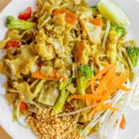 Hollywood Curry Noodles · New creation of blending phad thai and drunken noodles, adding curry flavor and topped with ...