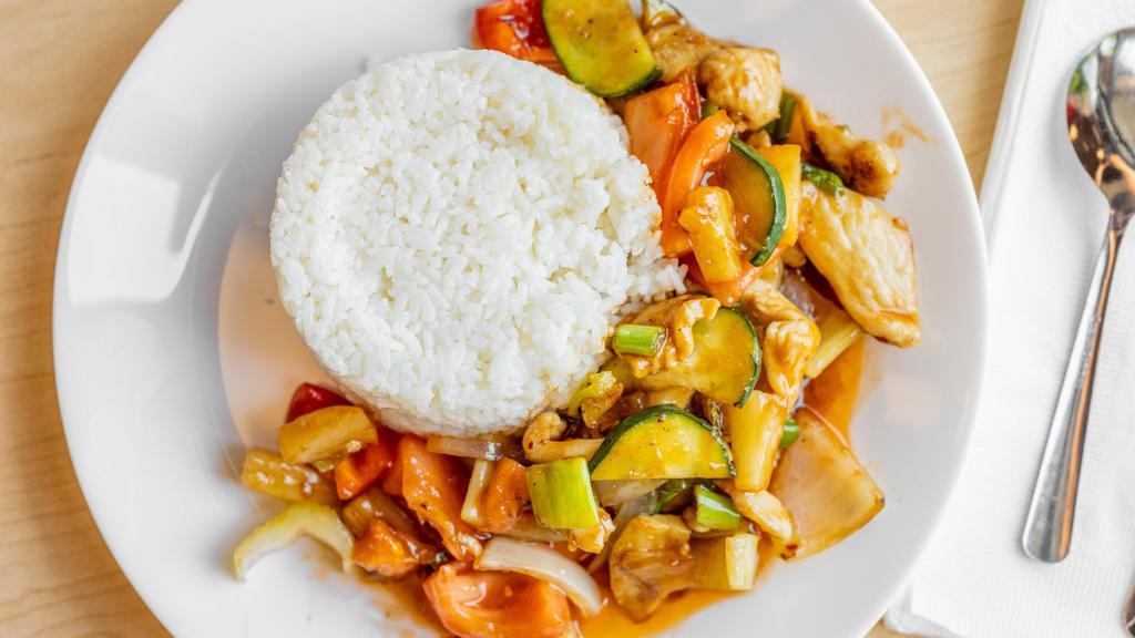 Yummy Sweet & Sour - Seasonal Only · Stir fried tomatoes, cucumbers, onions, bell peppers, pineapple chunks in sweet and sour sauce.