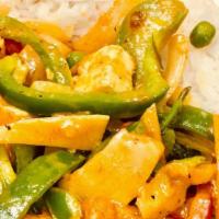Bangkok Curry · Creamy sauté of mixed vegetables served over steamed rice. Choice of protein