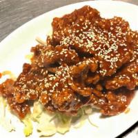 Sesame Beef · Breaded deep-fried tender beef with our wonderful sweet house sauce and sesame seed.