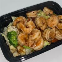 Mongolian Prawns · Tender premium gulf prawns wok tossed in a special hot sauce, placed on a bed of sautéed fre...