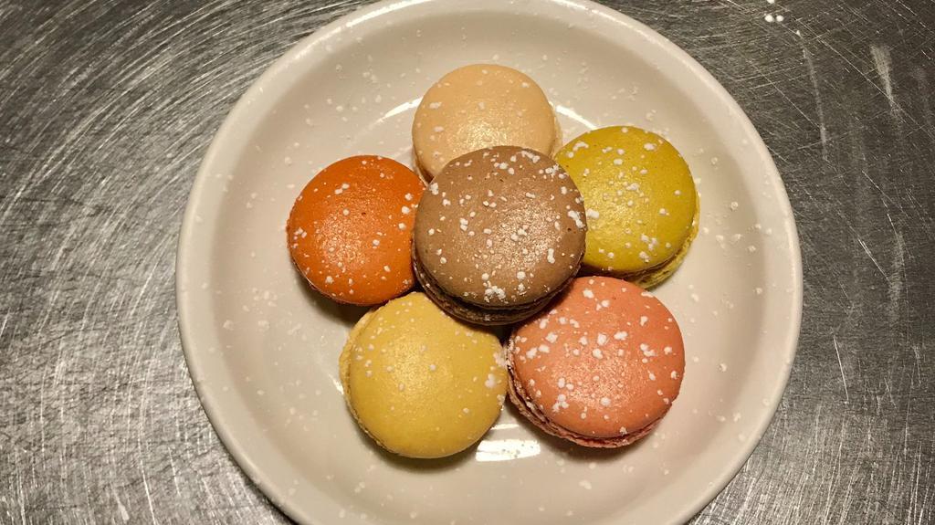 Macarons · Six different assorted flavors.
