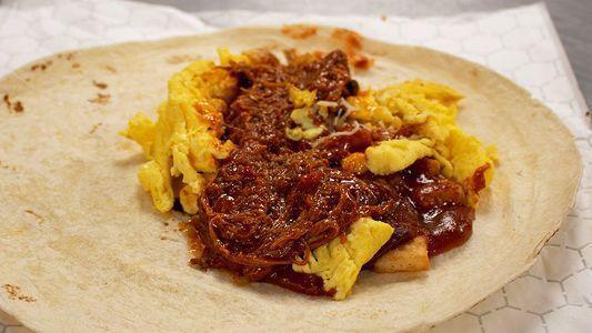#07 Rio Grande · Carne adovada, egg, potatoes, red chile and cheese. 650 calories.
