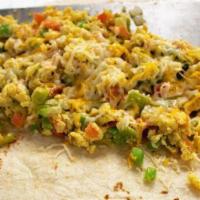 #10 Vegetarian · Egg, bell pepper, onion, tomato, chopped green chile and cheese. Veggie. 580 calories.