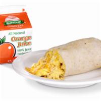 Kids Egg And Cheese Burrito · Includes drink. 450 calories.