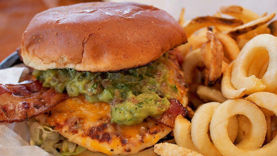 Californian Chicken Sandwich · Grilled Bun, Bacon, Guacamole, Cheddar/Jack Cheese, Mayo, Lettuce and Tomato. 1020 calories.