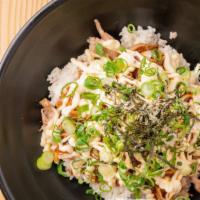 Char Siu Donburi · Hand sliced char siu pork, Japanese mayo, chef special sauce, green onion and other ingredie...