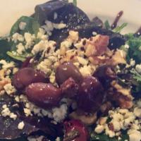 Insalata Mista · Organic mixed greens, gorgonzola cheese, olives, balsamic dressing.