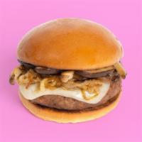 Mushroom Burger Combo · Beyond Burger, Cheese, Fried Onions, BBQ Sauce, Your Choice of Side and Drink