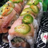 Tahiti · Salmon and cucumber topped with yellowtail, jalapeño and spicy ponzu sauce.

Consuming raw o...
