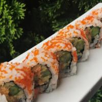 Seattle · Spicy salmon, asparagus, avocado and cucumber topped with tobiko.

Consuming raw or undercoo...