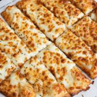 Garlic Cheesy Bread Pizza · Olive oil, mozzarella, aged parmesan, Italian herbs, and with a side of red sauce.