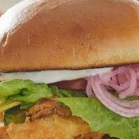 Southern Chicken Sandwich · Choice of grilled or fried chicken, baked bacon, avocado, lettuce, tomato and pickled red on...