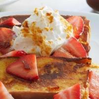 Strawberry Pound Cake French Toast Platter · 20 pieces of French-toast style pound cake topped with fresh strawberries, fresh whipped cre...