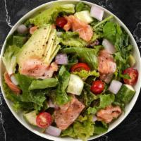 Big Green · mixed greens, tomato, onion, olives, cucumber, parmesan cheese, served with citrus balsamic ...