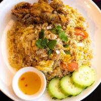 Crab Fried Rice(Recommended) · Jasmine rice stir-fried with jumbo lumps of crabs, egg, tomato, white onions, pea, and carro...