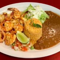 Shrimp Fajitas Combo · Includes: Mexican rice, beans, pico de gallo, and 3 fresh homemade tortillas.