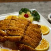  Chicken Katsu(Lunch) · Half size.  Fried breaded chicken with katsu sauce. comes with white rice