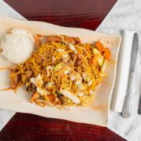Chicken Yakisoba · Served with one scoop of steamed rice.