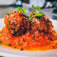 Meatball · Ground beef, cheese, garlic, served with marinara sauce.  2   meat ball per serving.