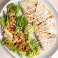 Chicken Quesadilla · House seasoned roasted chicken, pepper jack cheese, sauteed peppers, onions, and spicy chipo...