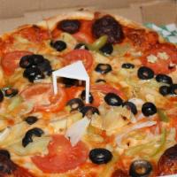 Small Garden Of Earthly Delights
 · 12 inch pizza with marinara, mozzarella cheese,  mushrooms, green pepper, onions, olives and...