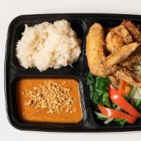 Kid'S Lunch Set · fried chicken wings, steamed veggies, sticky rice & peanut sauce GF