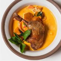 Gang Ped · duck leg confit curry with kabocha squash, bell pepper and basil GF