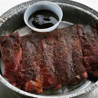 Ribs · St. Louis cut spare ribs seasoned with Salt City Pork Rub smoked over pecan wood.  It comes ...