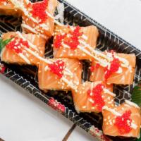 Orange Roll · Hot & spicy. Spicy Salmon Inside Topped with Salmon with Spicy Sauce.