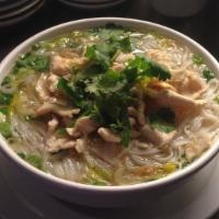 Chicken Noodle Soup · Steamed rice noodles, chicken and bean sprout in a clear chicken broth.