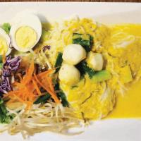 Kanom Jeen Nam Ya · Special fragrant herbs & fish blended curry and rice noodles. topped with hard boiled egg an...